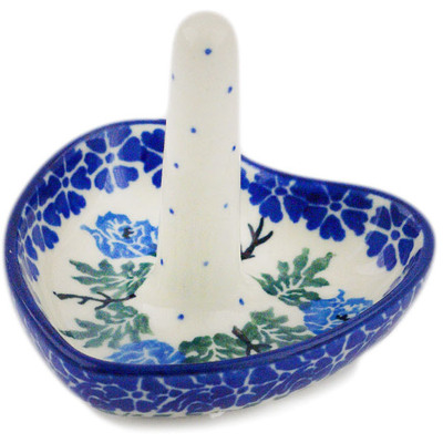 Polish Pottery Ring Holder 3&quot; Blue Rosette Wreath