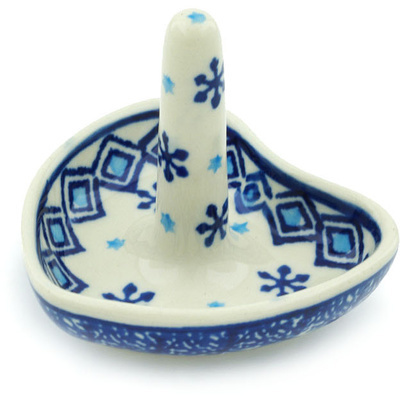 Polish Pottery Ring Holder 3&quot; Blue Snowflake
