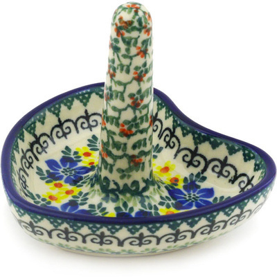 Polish Pottery Ring Holder 3&quot; Lace With Flowers