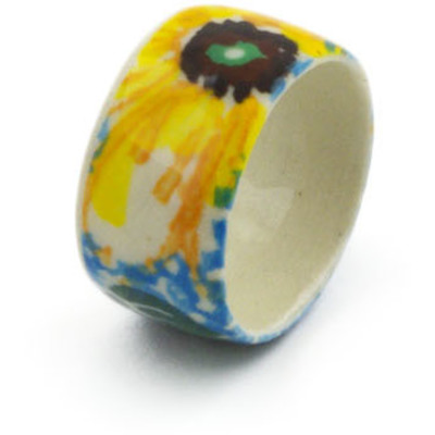 Polish Pottery Ring size 8 Black Eyed Susan UNIKAT