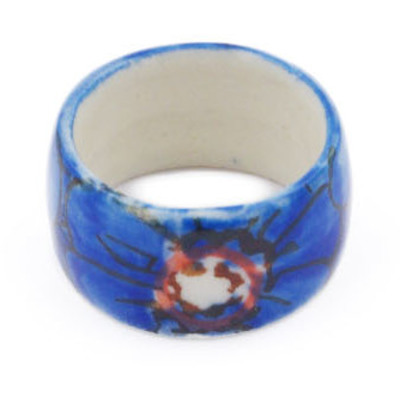 Polish Pottery Ring size 8 Blue Poppies UNIKAT