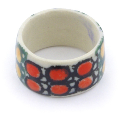 Polish Pottery Ring size 8 Orange Tranquility UNIKAT
