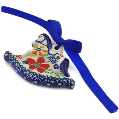 Polish Pottery Rocking Horse Ornament 2 oz Ruby Bouquet UNIKAT