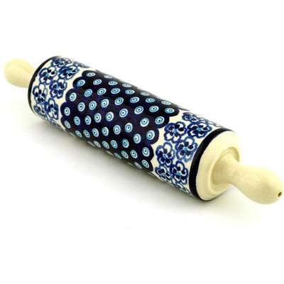 Polish Pottery Rolling Pin 13&quot; Aloha Blue