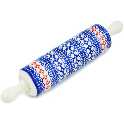 Polish Pottery Rolling Pin 13&quot; Blue Heart