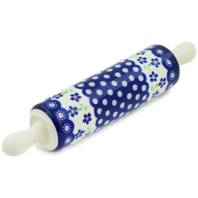 Polish Pottery Rolling Pin 13&quot; Bright Peacock Daisy