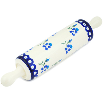 Polish Pottery Rolling Pin 13&quot; Cobalt Pansy