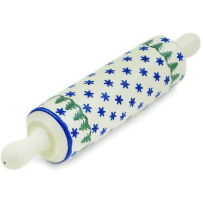 Polish Pottery Rolling Pin 13&quot; Evergreen Snowflakes