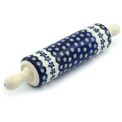 Polish Pottery Rolling Pin 13&quot; Flowering Peacock