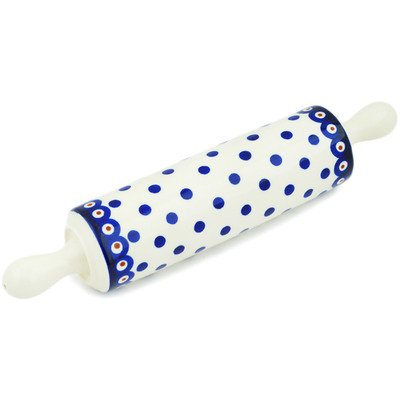Polish Pottery Rolling Pin 13&quot; Peacock Dots