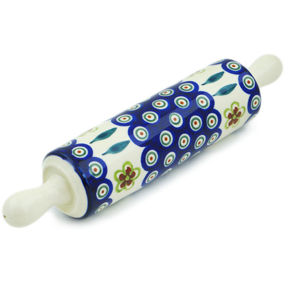 Polish Pottery Rolling Pin 13&quot; Peacock Garden