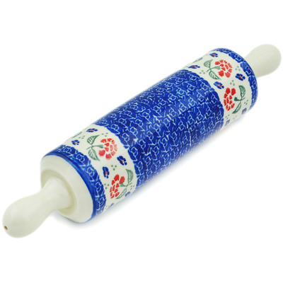 Polish Pottery Rolling Pin 13&quot; Poppies In The Wind