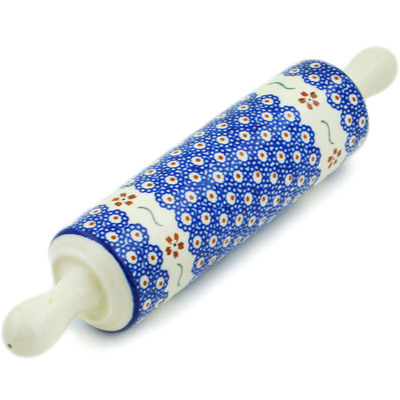 Polish Pottery Rolling Pin 13&quot; Sweet Red Flower
