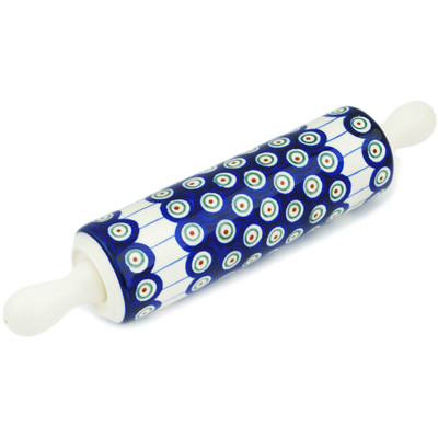 Polish Pottery Rolling Pin 13&quot; Traditional Peacock