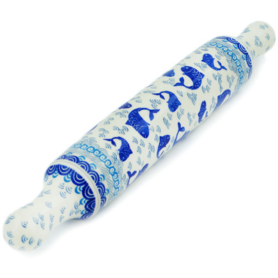 Polish Pottery Rolling Pin 18&quot; Blue Herring Waters