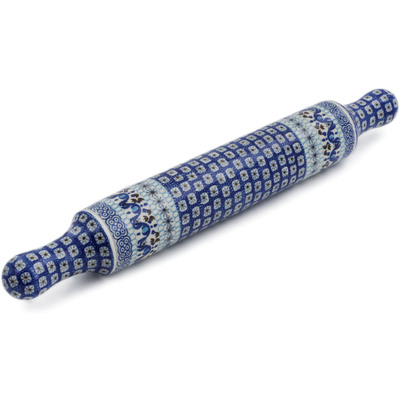Polish Pottery Rolling Pin 18&quot; Blue Ice