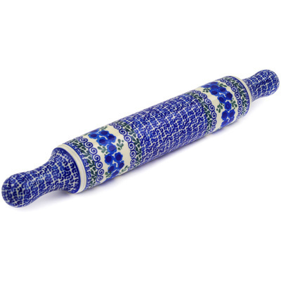 Polish Pottery Rolling Pin 18&quot; Blue Poppy Wreath