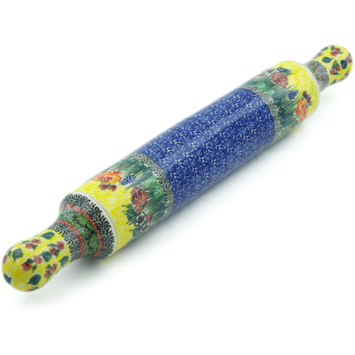 Polish Pottery Rolling Pin 18&quot; Copper Rose Meadow UNIKAT
