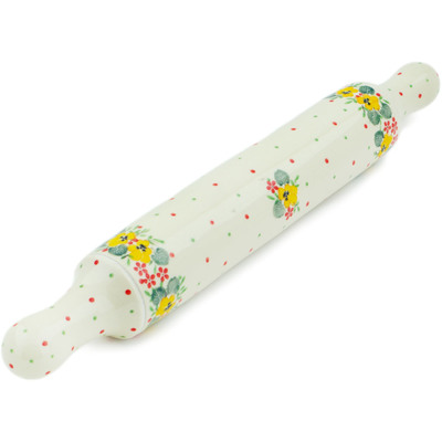 Polish Pottery Rolling Pin 18&quot; Golden Pansy Garden