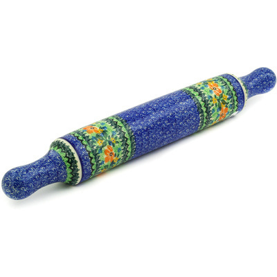 Polish Pottery Rolling Pin 18&quot; Green Bird UNIKAT