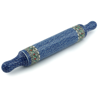 Polish Pottery Rolling Pin 18&quot; Holly Garland