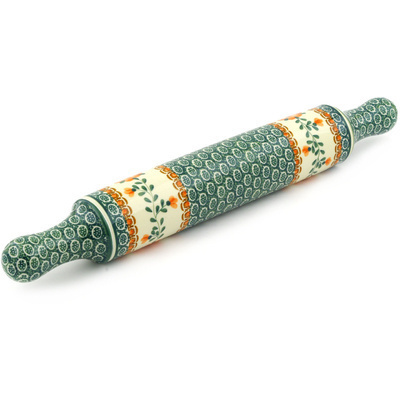 Polish Pottery Rolling Pin 18&quot; Orange Poppies