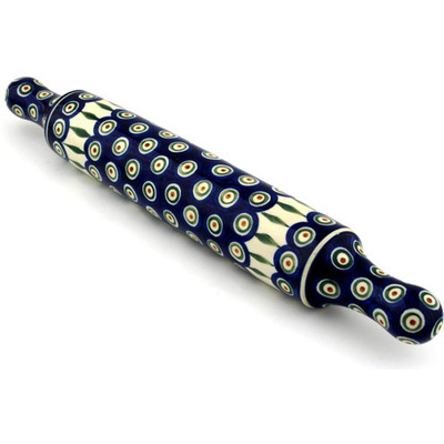 Polish Pottery Rolling Pin 18&quot; Peacock Leaves