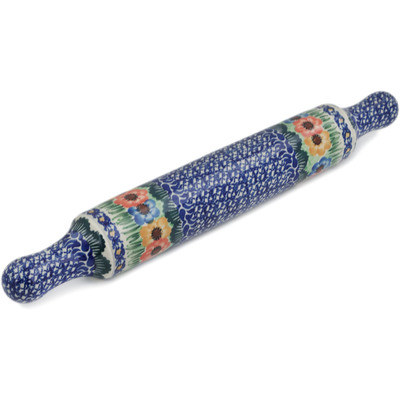 Polish Pottery Rolling Pin 18&quot; Primary Poppy Chain UNIKAT