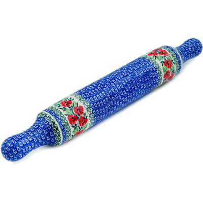 Polish Pottery Rolling Pin 18&quot; Red Pansy