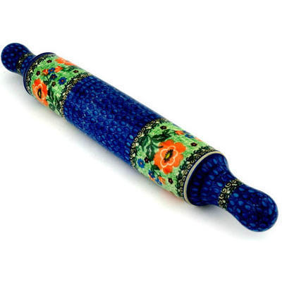 Polish Pottery Rolling Pin 18&quot; Red Poppies UNIKAT