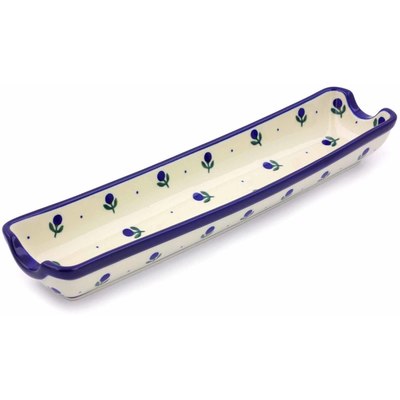 Polish Pottery Rolling Pin Cradle 13&quot; Blue Buds