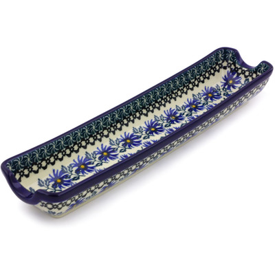 Polish Pottery Rolling Pin Cradle 13&quot; Blue Chicory