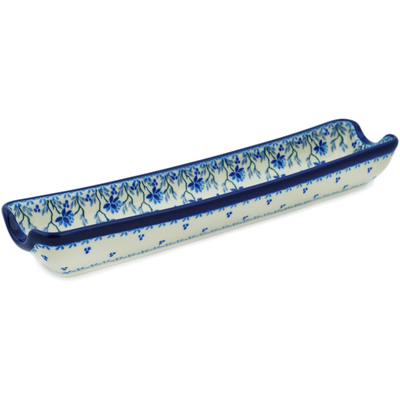 Polish Pottery Rolling Pin Cradle 13&quot; Blue Grapevine