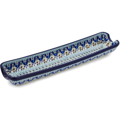 Polish Pottery Rolling Pin Cradle 13&quot; Blue Ice