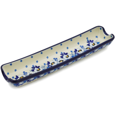 Polish Pottery Rolling Pin Cradle 13&quot; Blue Spring