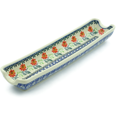 Polish Pottery Rolling Pin Cradle 13&quot; Christmas Rose