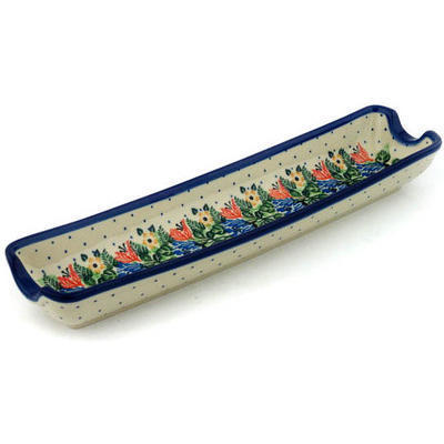 Polish Pottery Rolling Pin Cradle 13&quot; Dotted Floral Wreath UNIKAT