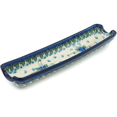 Polish Pottery Rolling Pin Cradle 13&quot; Forget Me Not UNIKAT