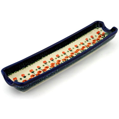 Polish Pottery Rolling Pin Cradle 13&quot; Peach Spring Daisy