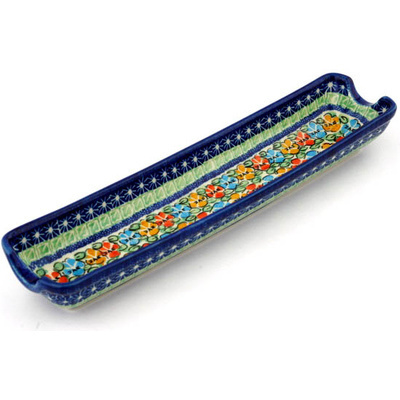 Polish Pottery Rolling Pin Cradle 13&quot; Primary Pansies UNIKAT