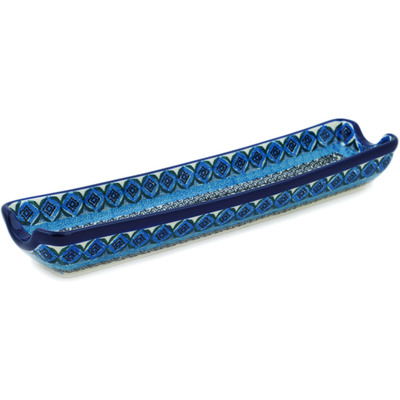 Polish Pottery Rolling Pin Cradle 13&quot; Sparkling Sea UNIKAT