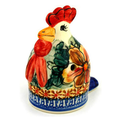 Polish Pottery Rooster Figurine 4&quot; Colorful Bouquet UNIKAT