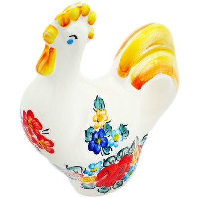 faience Rooster Figurine 6&quot; Little Flower Patch