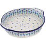 Polish Pottery Round Baker with Handles 10-inch Baby Blue Garden