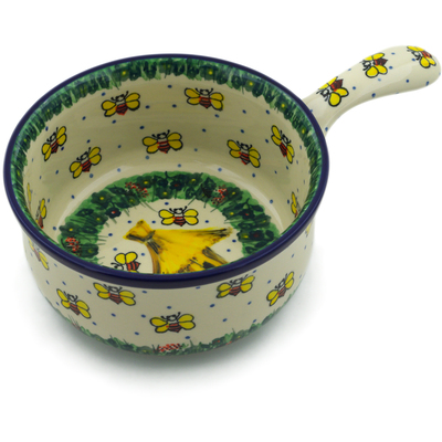 Polish Pottery Round Baker with Handles 10&quot; Bee Happy UNIKAT