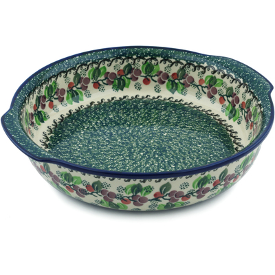 Polish Pottery Round Baker with Handles 10&frac14;-inch Berry Garland