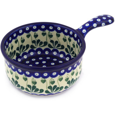 Polish Pottery Round Baker with Handles 10&quot; Bleeding Heart Peacock