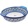 Polish Pottery Round Baker with Handles 10-inch Blue And Green Flower Dream