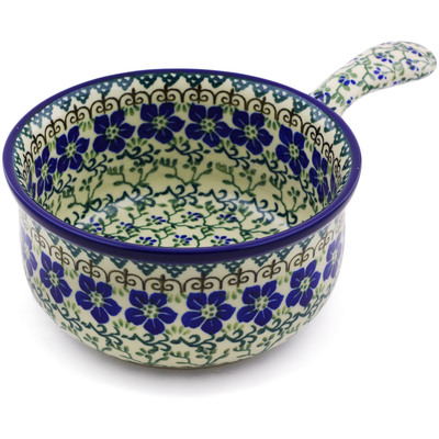 Polish Pottery Round Baker with Handles 10&quot; Blue Dogwood