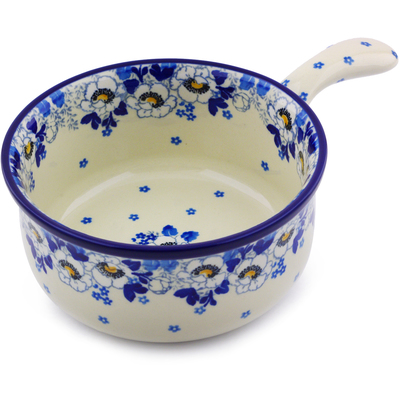 Polish Pottery Round Baker with Handles 10" Blue Spring